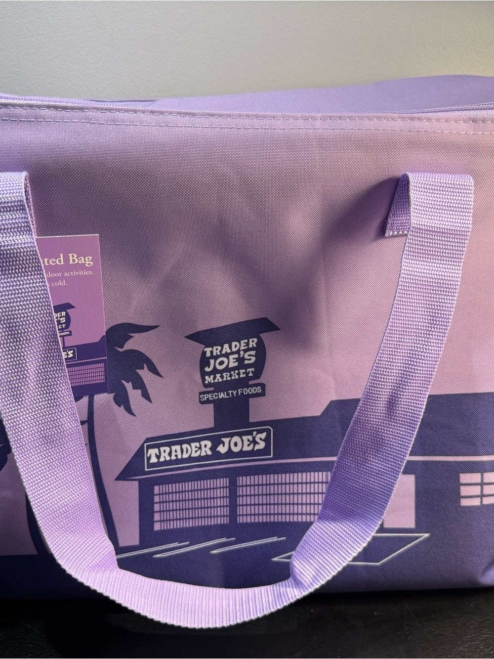 NWT- Trader Joe's Lavender Tote Bag with Graphic Market Print